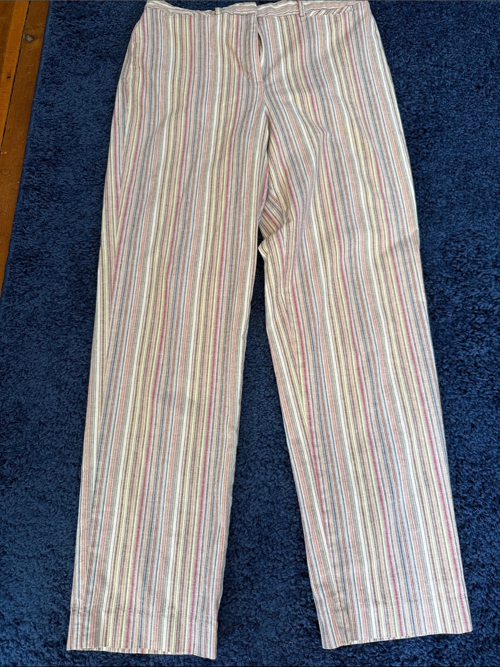 Talbots women size 10 Multi-Striped Chinos in Pastel Cream Base